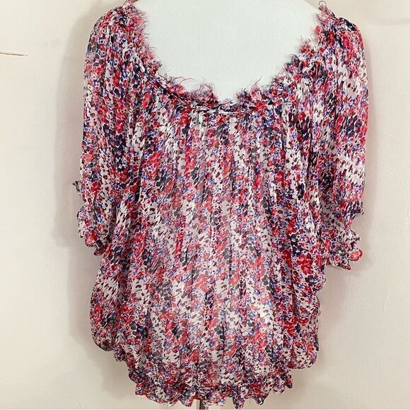 Et Vous Paris Floral Silk Peasant Style Blouse Red Purple M - Picture 2 of 6